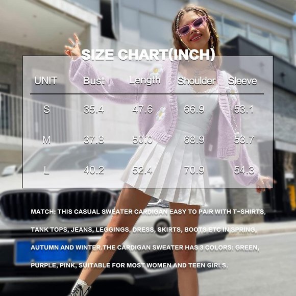 Womens Long Sleeve Open Front Flower Knit Cardigan Aesthetic Shrug Outfits - Picture 3 of 6